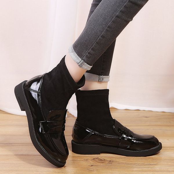 

2019 new autumn winter short casual boots flats pu leather women shoes boots women ankle plus size 35-40 mujer, Black