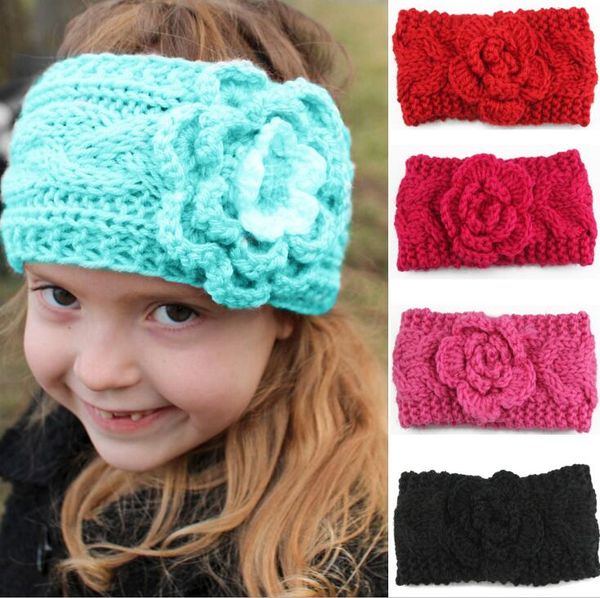 Inverno crochet Bandas do bebê da flor Knit Carneiras meninas das crianças Quente Cabelo Crochet Acessórios filhos adoráveis ​​Headwrap torção turbante 13Color