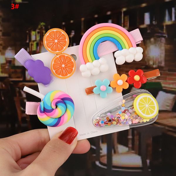 6 Teile/satz Mode Kinder Kopfbedeckungen Set Mädchen Candy Farbe Wolke Lollipop Haarnadeln Niedlichen Cartoon Haarschmuck Regenbogen Haarspange 9 Farben