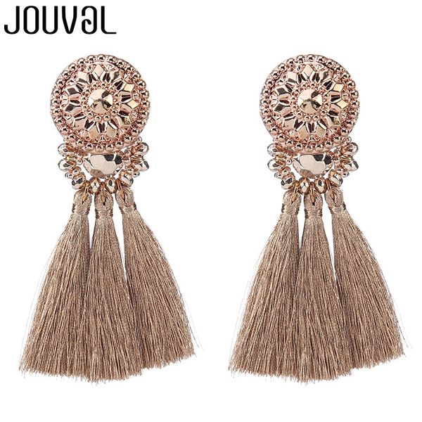 

jouval gold/green/black multi colors drop earrings bohemia handmade plastic beads with tassel earrings for women, Silver