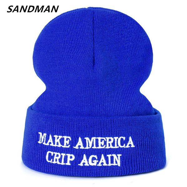 

sandman letter make america crip again casual beanies for men women fashion knitted winter hat hip-hop skullies hat