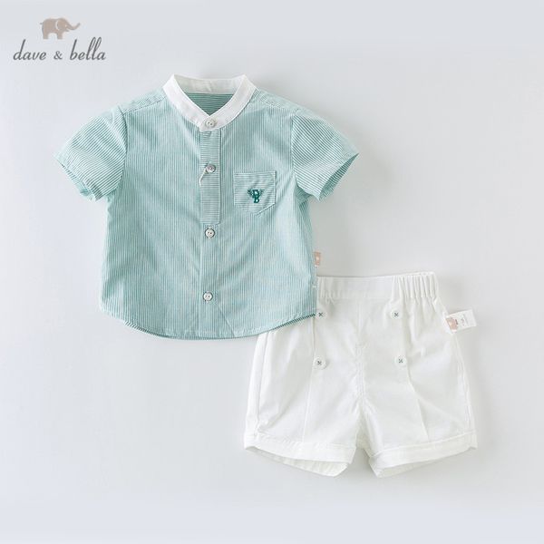 

db13346 dave bella summer baby boys fashion clothing sets casual short sleeve striped suits children clothes, White