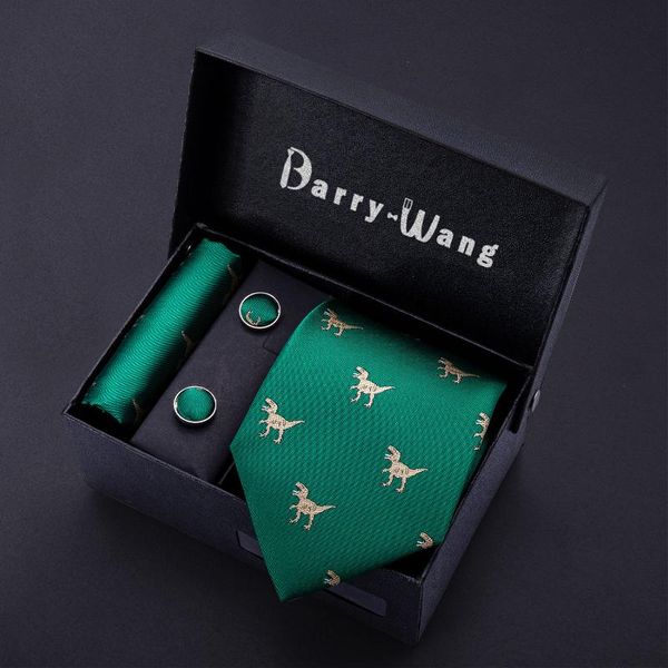 

dinosaur men ties green gold silk men wedding necktie handkerchief gift box set male ties for gift barry.wang gravat bb-5192, Blue;purple