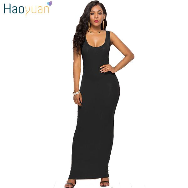 

haoyuan plus size long maxi dress women summer casual boho beach dress black white evening bodycon party dresses vestidos, Black;gray