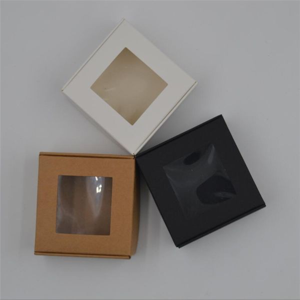 

150pcs 4 sizes diy kraft paper box clear window gift box for wedding favors birthday party candy handmade soap packing