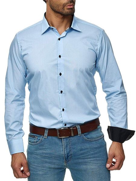 

мужская деловая рубашка весна дизайнер мужчины с длинным рукавом сплошной цвет одежды отворотом шеи модные стили однобортный homme топы, White;black