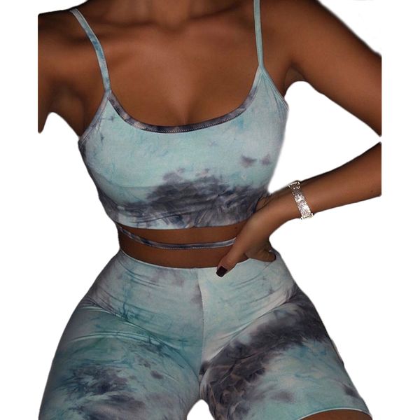 

women's outfits 2-piece set summer fashion casual print camisole + high waist five-point pants suit /2, White;red