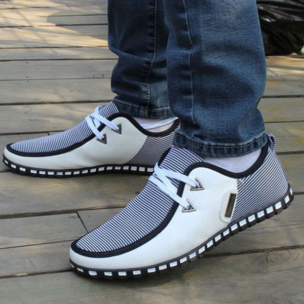 

2019 summer autumn striped men casual shoes size 39-47 lightweight men's doug shoes pu leather lace up male flats 176, Black