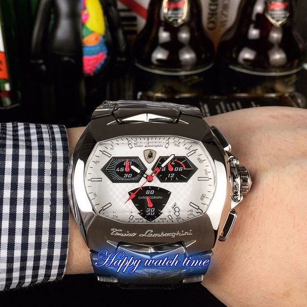 

high version racing fashion special series white dial silver steel case japan vk quartz chronograph mens watch silver steel strap watches, Slivery;brown