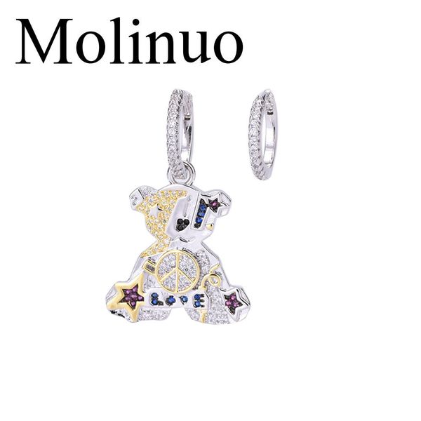 

molinuo delicate cute earring teddy bear design earring for women rainbow cz colors charming jewelry, Silver