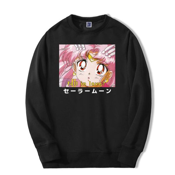 

2019 new arrival mens sweatshirts sailor moon new fashion streetwear fall in love japan anime tracksuit casual hip hop hoodie, Black