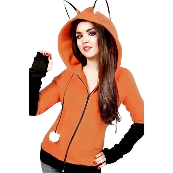 

anime fox orelhas ears cosplay hoodie zipper jacket sweatshirt halloween party orange coat, Black
