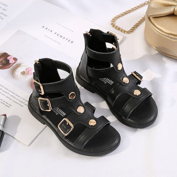 

aby kids princess shoes nonslip children leathe shoes sandals for kids fashion summer girls roman sandals handmade b, Black;red