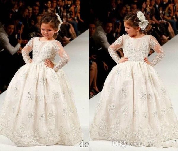 

cute long sleeve ball gown flower girl dresses lace appliques sequins tulle girls pageant dress 2019, White;blue