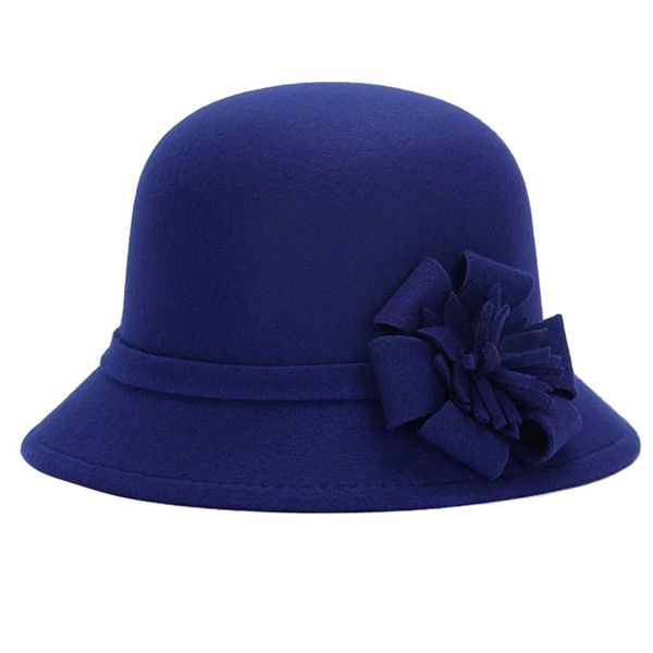 

newly fashion autumn winter women fedora hat imitation woolen flower vintage keep warm bucket cap ladies girls bowler hats m99, Blue;gray