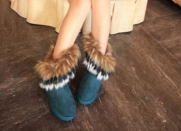

2019 fashion rabbit hair and fox fur in tube color matching warm snow winter boots for women & ladie boots xmas gift, Black