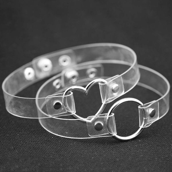 Girocolli in metallo con cuore d'amore o anello Collana Bondage Pu Collare trasparente per donne Ragazze schiave Giocano con girocolli