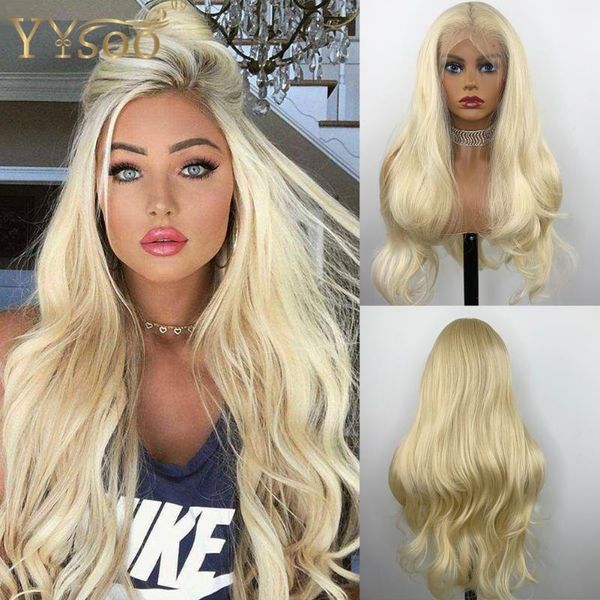 

synthetic wigs yysoo long13x6 body wave futura janpan heat resistant lace front wig for women pre plucket blonde natural hairline, Black