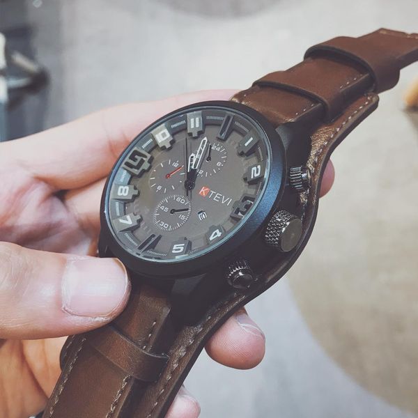 

2019 new listing men watch watches quartz clock fashion leather belts watch sports wristwatch relogio male, Slivery;brown