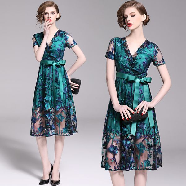 

2020 new fashion women summer dress floral embroidered dress transparent mesh bohemian mini dress vestidos, White;black