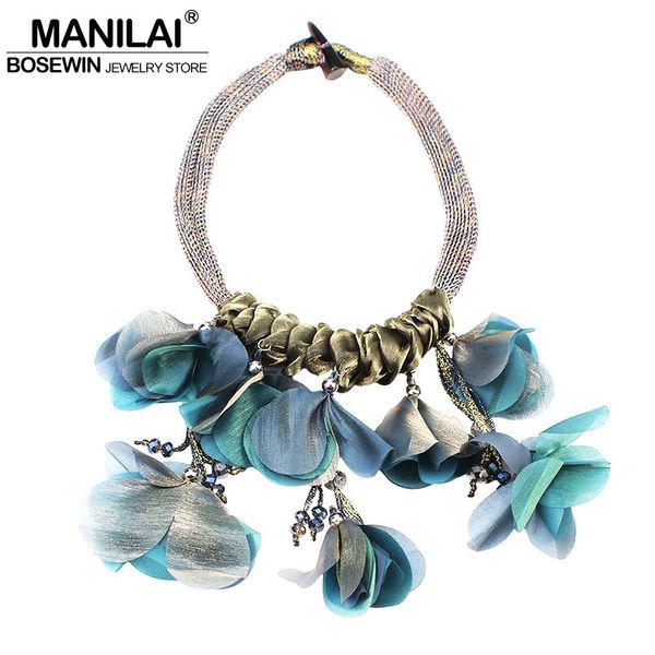 

manilai big flower chokers necklaces for women fashion crystal beads statement pendant necklace wedding party jewelry, Silver