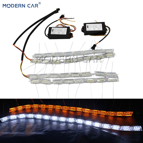 

modern car flexible white/amber daytime running lights sequential flowing switchback led drl strip lights flow turn signal lamp