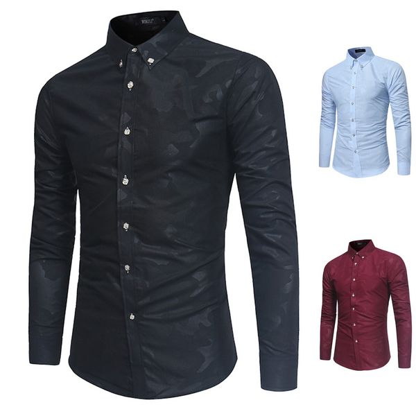 

2019 men shirts men's casual button turn-down collar slim fit long sleeve shirt male casual camisa masculina plus size, White;black