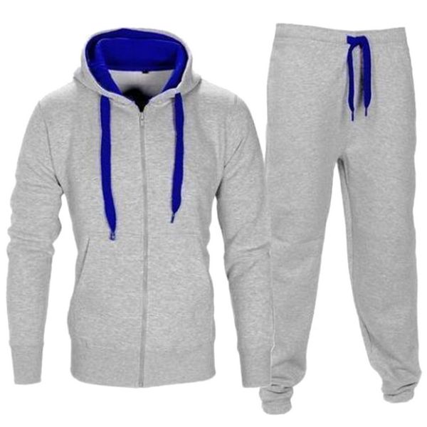 

cysincos tracksuit men 2019 autumn sportwear fashion mens set 2pc zipper hooded sweatshirt jacket+pant moleton masculino sets, Gray