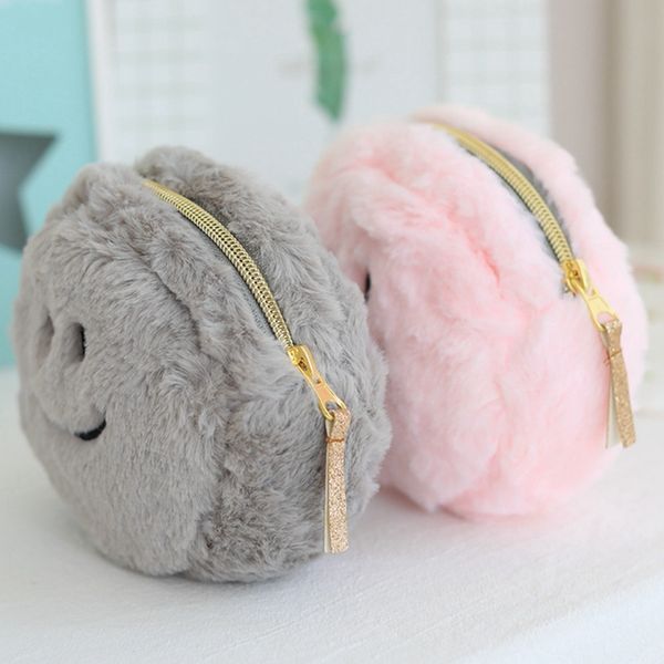 

cute cartton cosmetic bag large capacity storage bag travel multi-function plush fur ball decoration zipper