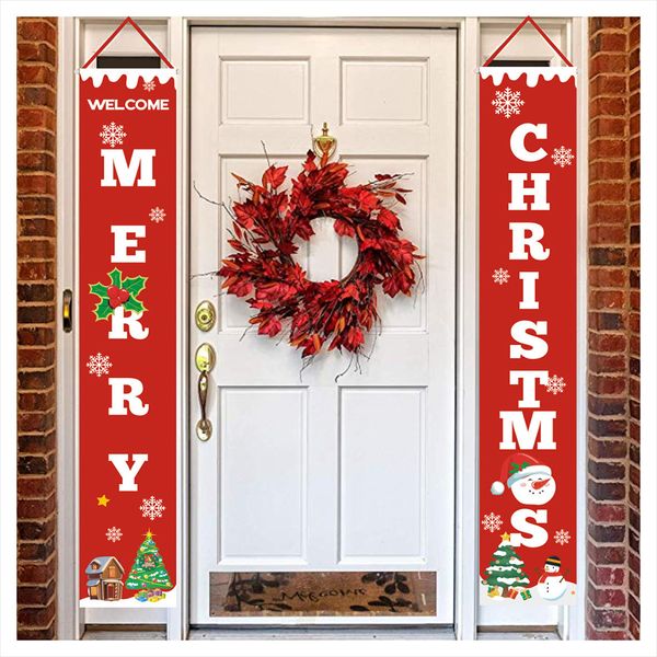 

2pcs fashion wall hanging 30*180cm long christmas letter porch banners home garden christmas porch sign party decorative door