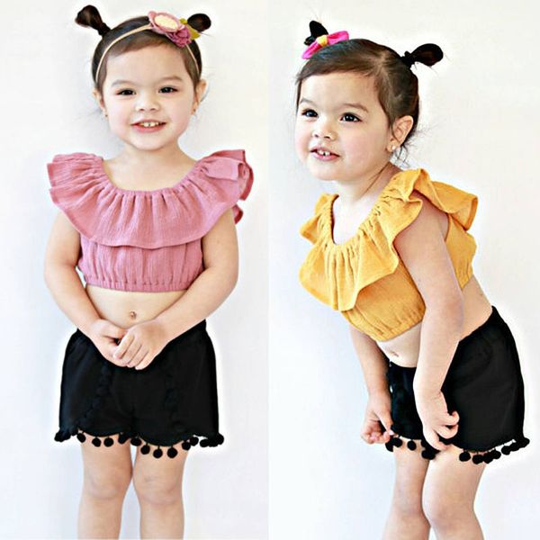 

pudcoco girl set 2y-8y us kids baby girl clothes summer off shoulder crop tank+short pants outfits, White