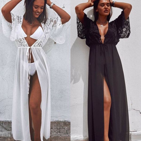 

women's bikini cover up dress kaftan bathing suit v-neck pareos for women beach tunic sarong beachwear swimwear robe de plage, Black;gray