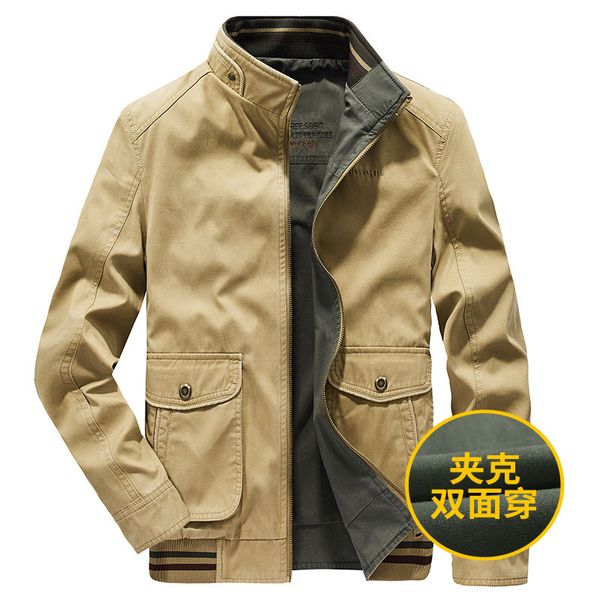 

2020 autumn new jacket men casual cotton stand collar coat men both sides wear windbreaker middle-aged dad jacket m-4xl, Black;brown