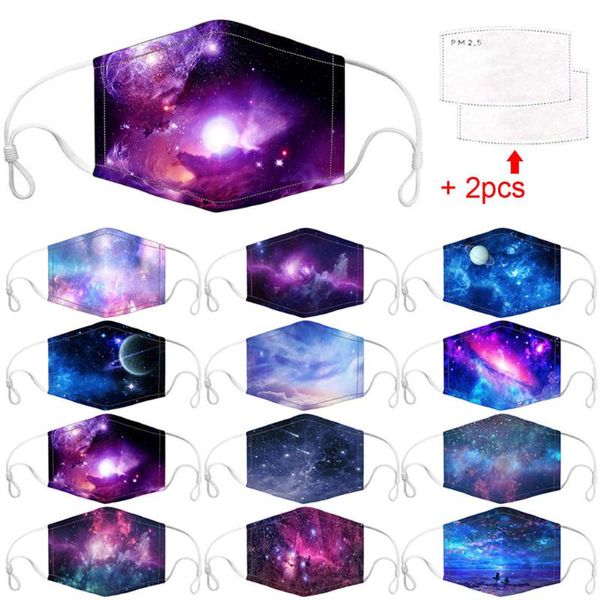 

2020 cotton face maskswashable and reusable kids maske for germ protection with 2 pcs filters fashion print mouth child, Black