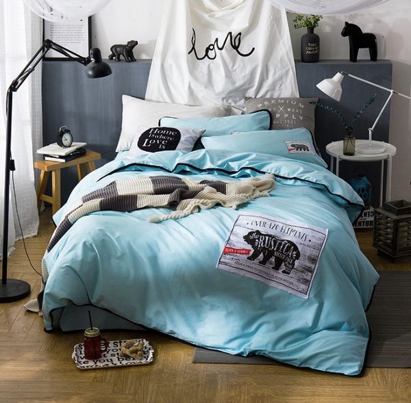 

candy color printed cotton bedding sets fashion bed set double  king size duvet cover bed sheet set pillowcase