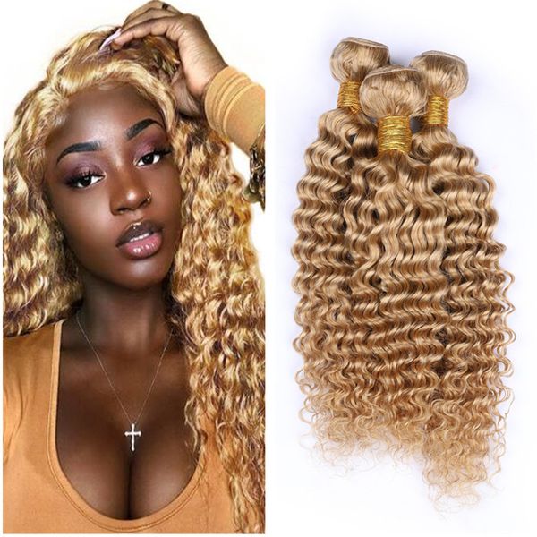 2019 Deep Wave Honey Blonde Human Hair Weaves Virgin Malaysian