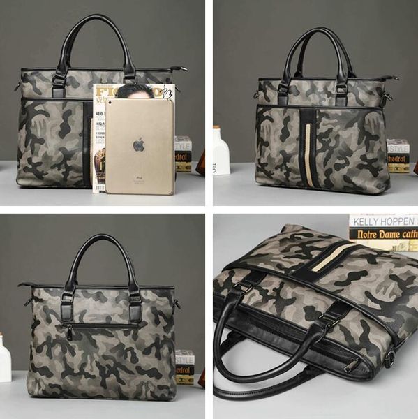 

men handbag street fashion striped ribbon decorative men bag fashion camouflage leather business briefcase leisure leather fashion bag