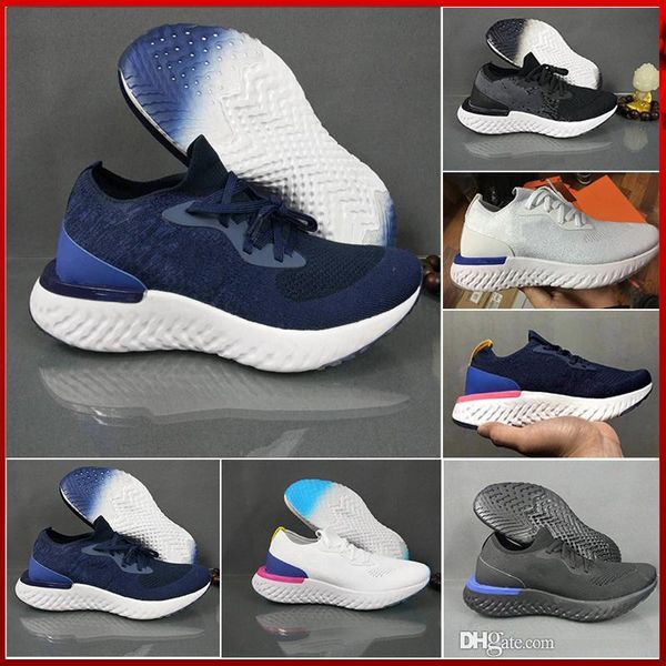

with box 2018 epic react running shoes for mens womens triple black white oreo blue breathable sports sneakers us 5.5-11