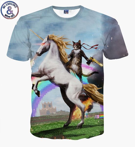 

мужская дизайнерская 3d цифровая печать футболки мужчины и женщины творческий короткий рукав езда кошка смешная футболка может быть узором, White;black