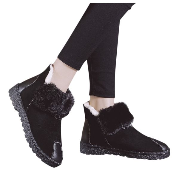 

women boots winter shoes women's ankle bare snow boots slip-on platform-bottom casual short tube botas mujer 2019 new, Black