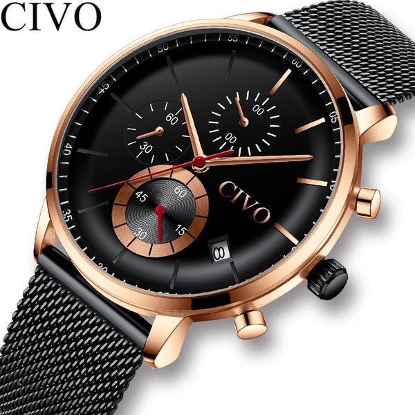

civo 2019 sport mens watch men minimalist waterproof date stainless steel mesh watches wristwatch clock relogio, Slivery;brown