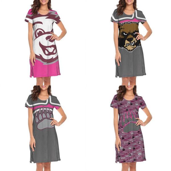 

womens design printing montana grizzlies football logo white nighty gown shirt dress make a band retro loungewear cute neon nighties, Black;gray