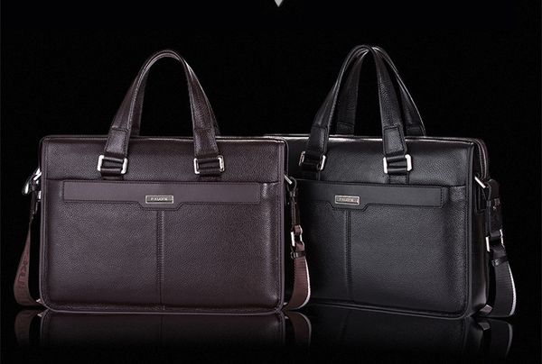 

brand design 15.6" lapbag natural cowskin men's business bag briefcase fashion genuine leather shoulder bags messenger bags