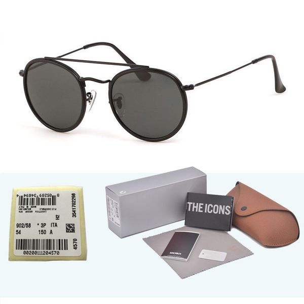 

Hot Classic glass lens sunglasses for women men metal frame double Bridge sun glasses Steampunk Goggle 7 Colors With Retail case and label