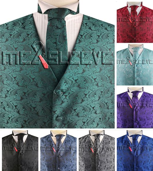 

бесплатная доставка жаккардовые пейсли жилет с галстуком + носовой платок, White;black