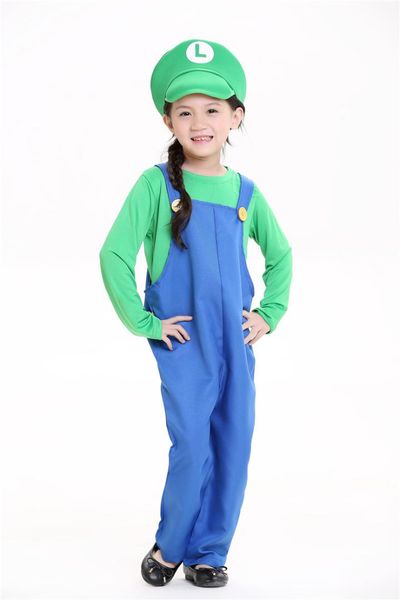 

halloween super mario costume carnival costume anime cosplay costumes kids bros two color strap pants game classic set, Black;red