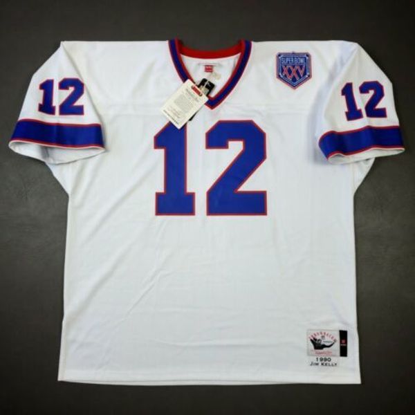 

100% stitched jim kelly mitchell & ness 1990 bills jersey size xs-5xl 3 mens throwbacks football jerseys, Gray