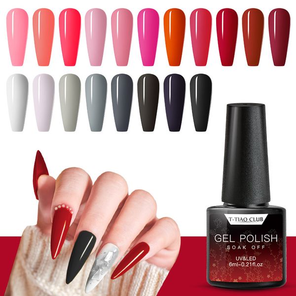 

nail gel t-tiao club 6ml matte coat color uv polish semi permanent soak off led varnish diy art paint, Red;pink