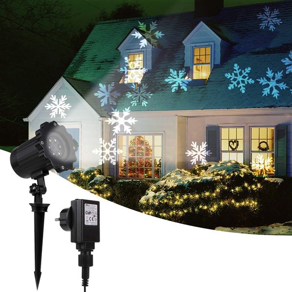Wasserdichte Projektstrahler, bewegliche Schneeflockenlampe, LED-Außenlandschaftsprojektor für Weihnachten, Rasen, dekorative Lampen, Tageslichtweißes Licht