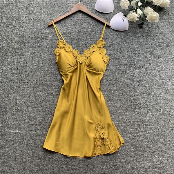 

women's sleepwear 2021 autumn imitate real silk nightgown woman sweet nightdress with chest pad v lead, Black;red